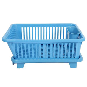 Stylish 3 In 1 Blue Large Durable Plastic Kitchen Sink Dish Rack Drainer Drying Rack Washing Basket With Tray For Kitchen, Dish Rack Organizers, Utensils Tools Cutlery Dish Drainer Kitchen Rack