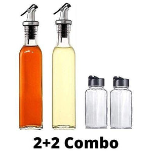 Glass OIL DISPENSER 500ml Set of 2 and SPICE JAR 120ml Set of 2 Combo Pack