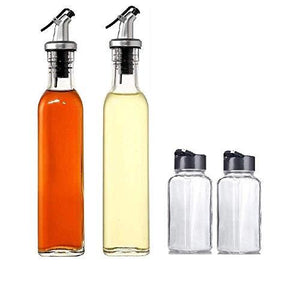 Glass OIL DISPENSER 500ml Set of 2 and SPICE JAR 120ml Set of 2 Combo Pack